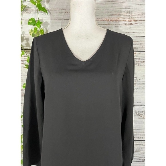 Nine West Tunic Blouse size Small Black Sheer Classic Career Church Modest Slim - Picture 2 of 9